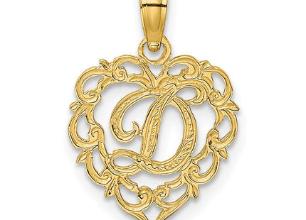 14KY Heart Script Letter Initial Charm Necklace Pendant Jewelry Accessory (Style K6424D)