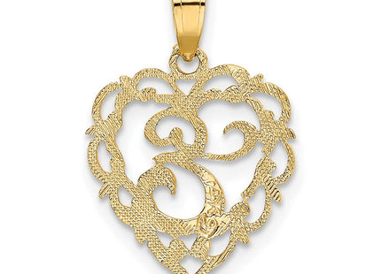 14KY Heart Script Letter Initial Charm Necklace Pendant Jewelry Accessory (Style K6424E)