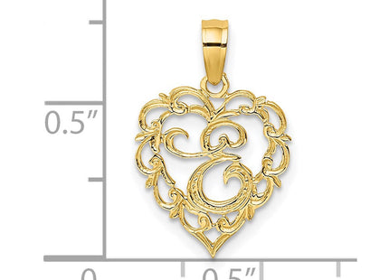 14KY Heart Script Letter Initial Charm Necklace Pendant Jewelry Accessory (Style K6424E)