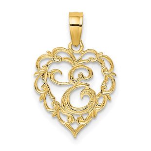 14KY Heart Script Letter Initial Charm Necklace Pendant Jewelry Accessory (Style K6424E)