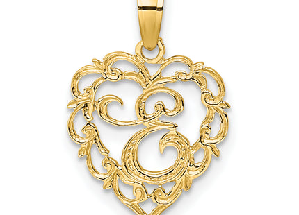 14KY Heart Script Letter Initial Charm