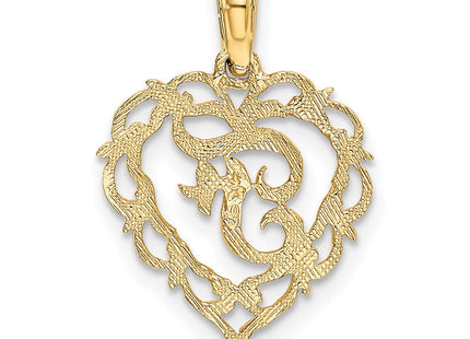 14KY Heart Script Letter Initial Charm Necklace Pendant Jewelry Accessory (Style K6424F)