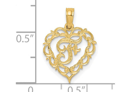 14KY Heart Script Letter Initial Charm Necklace Pendant Jewelry Accessory (Style K6424F)