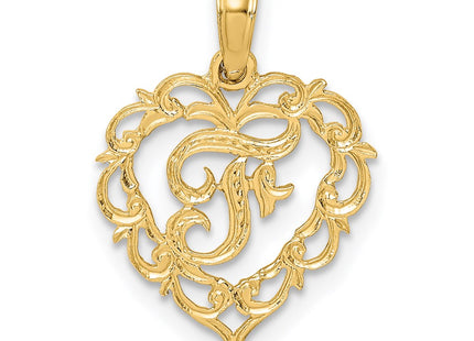 14KY Heart Script Letter Initial Charm Necklace Pendant Jewelry Accessory (Style K6424F)