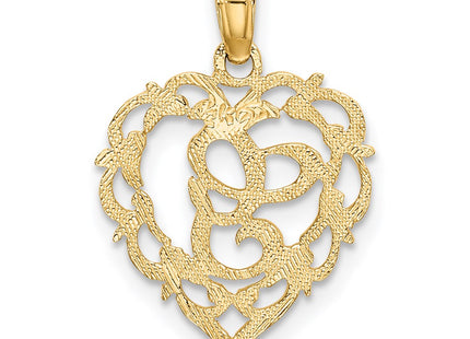 14KY Heart Script Letter Initial Charm Necklace Pendant Jewelry Accessory (Style K6424G)
