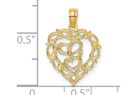 14KY Heart Script Letter Initial Charm Necklace Pendant Jewelry Accessory (Style K6424G)