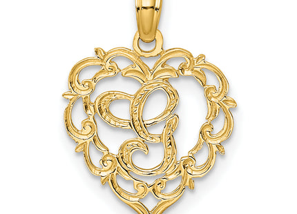 14KY Heart Script Letter Initial Charm