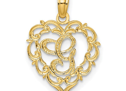 14KY Heart Script Letter Initial Charm Necklace Pendant Jewelry Accessory (Style K6424G)
