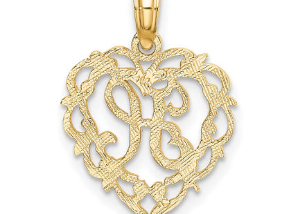 14KY Heart Script Letter Initial Charm Necklace Pendant Jewelry Accessory (Style K6424H)
