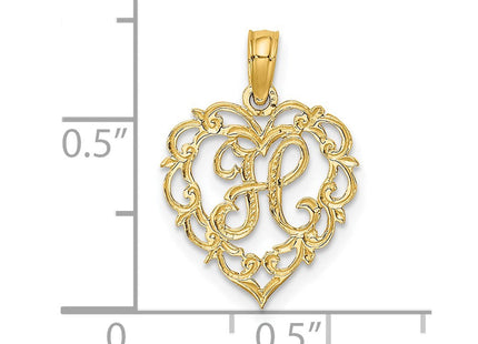 14KY Heart Script Letter Initial Charm Necklace Pendant Jewelry Accessory (Style K6424H)