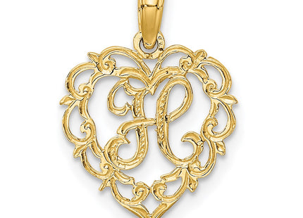 14KY Heart Script Letter Initial Charm Necklace Pendant Jewelry Accessory (Style K6424H)