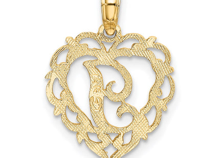 14KY Heart Script Letter Initial Charm Necklace Pendant Jewelry Accessory (Style K6424I)