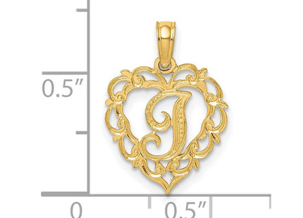 14KY Heart Script Letter Initial Charm Necklace Pendant Jewelry Accessory (Style K6424I)