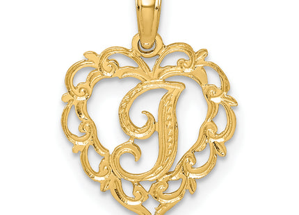 14KY Heart Script Letter Initial Charm