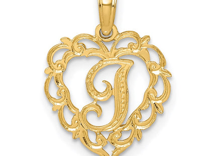 14KY Heart Script Letter Initial Charm Necklace Pendant Jewelry Accessory (Style K6424I)