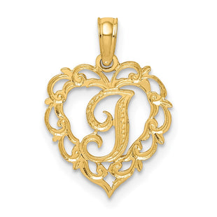 14KY Heart Script Letter Initial Charm Necklace Pendant Jewelry Accessory (Style K6424I)