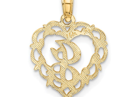 14KY Heart Script Letter Initial Charm Necklace Pendant Jewelry Accessory (Style K6424J)
