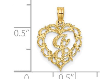 14KY Heart Script Letter Initial Charm Necklace Pendant Jewelry Accessory (Style K6424J)