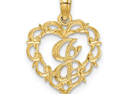 14KY Heart Script Letter Initial Charm Necklace Pendant Jewelry Accessory (Style K6424J)