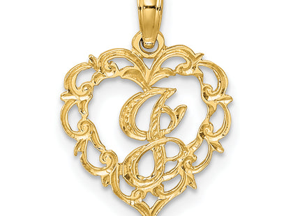 14KY Heart Script Letter Initial Charm