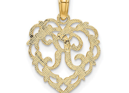 14KY Heart Script Letter Initial Charm Necklace Pendant Jewelry Accessory (Style K6424K)