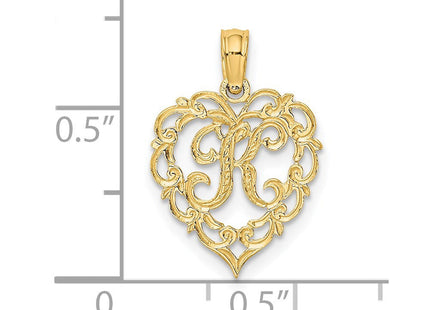 14KY Heart Script Letter Initial Charm Necklace Pendant Jewelry Accessory (Style K6424K)