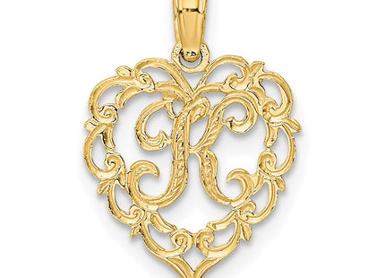 14KY Heart Script Letter Initial Charm Necklace Pendant Jewelry Accessory (Style K6424K)