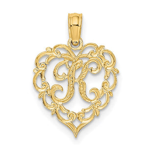 14KY Heart Script Letter Initial Charm Necklace Pendant Jewelry Accessory (Style K6424K)
