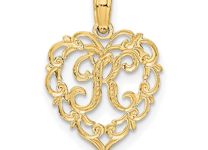 14KY Heart Script Letter Initial Charm