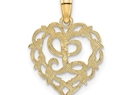 14KY Heart Script Letter Initial Charm Necklace Pendant Jewelry Accessory (Style K6424L)