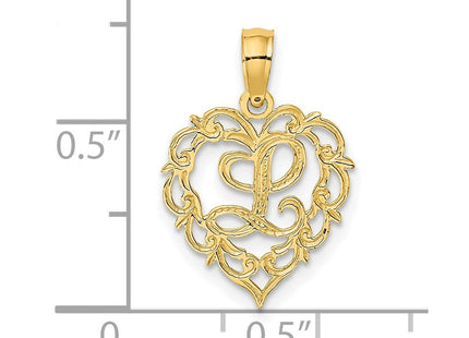 14KY Heart Script Letter Initial Charm Necklace Pendant Jewelry Accessory (Style K6424L)