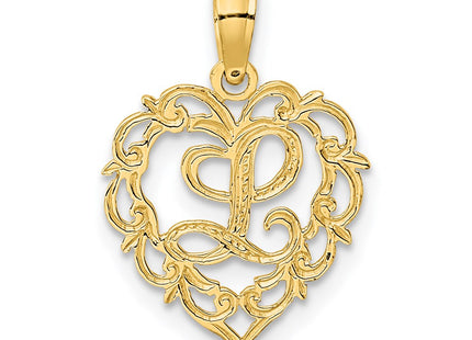 14KY Heart Script Letter Initial Charm Necklace Pendant Jewelry Accessory (Style K6424L)