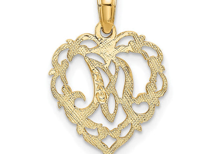 14KY Heart Script Letter Initial Charm Necklace Pendant Jewelry Accessory (Style K6424M)