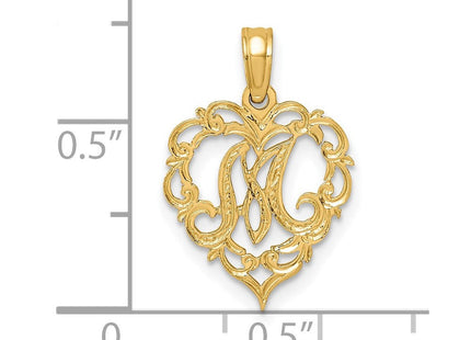 14KY Heart Script Letter Initial Charm Necklace Pendant Jewelry Accessory (Style K6424M)