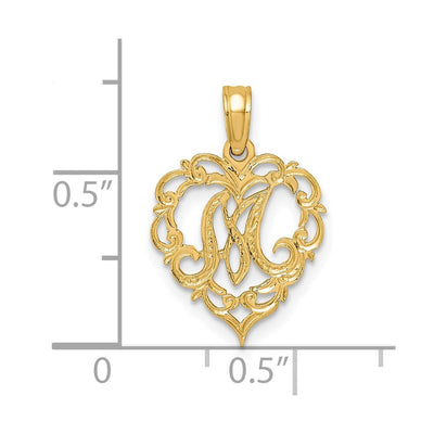 14KY Heart Script Letter Initial Charm Necklace Pendant Jewelry Accessory