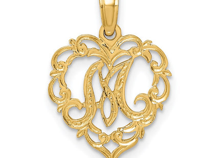 14KY Heart Script Letter Initial Charm Necklace Pendant Jewelry Accessory (Style K6424M)