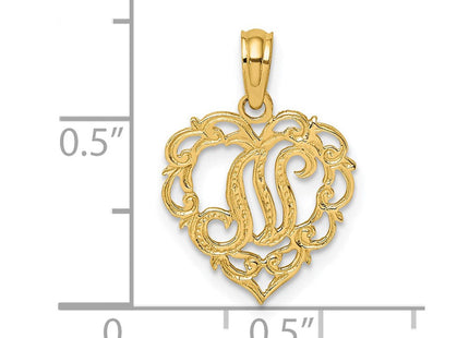 14KY Heart Script Letter Initial Charm Necklace Pendant Jewelry Accessory (Style K6424N)