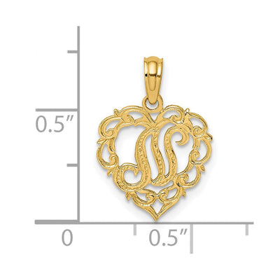 14KY Heart Script Letter Initial Charm Necklace Pendant Jewelry Accessory