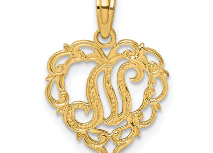14KY Heart Script Letter Initial Charm