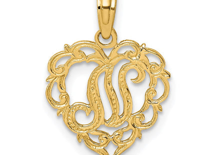 14KY Heart Script Letter Initial Charm Necklace Pendant Jewelry Accessory (Style K6424N)