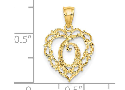 14KY Heart Script Letter Initial Charm Necklace Pendant Jewelry Accessory (Style K6424O)