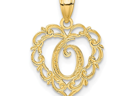 14KY Heart Script Letter Initial Charm Necklace Pendant Jewelry Accessory (Style K6424O)