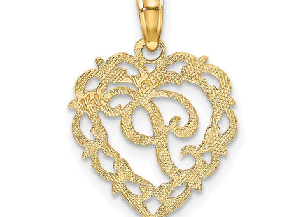 14KY Heart Script Letter Initial Charm Necklace Pendant Jewelry Accessory (Style K6424P)