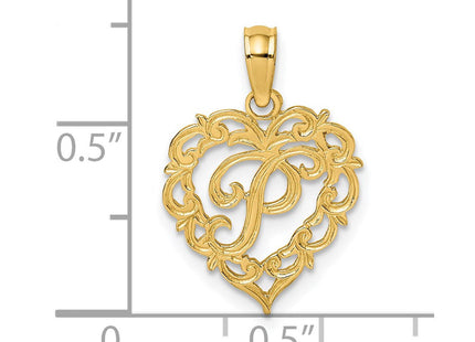 14KY Heart Script Letter Initial Charm Necklace Pendant Jewelry Accessory (Style K6424P)