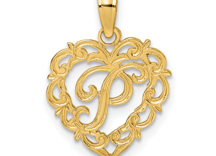 14KY Heart Script Letter Initial Charm