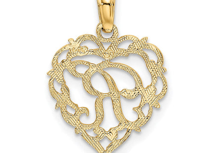 14KY Heart Script Letter Initial Charm Necklace Pendant Jewelry Accessory (Style K6424R)