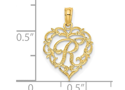 14KY Heart Script Letter Initial Charm Necklace Pendant Jewelry Accessory (Style K6424R)