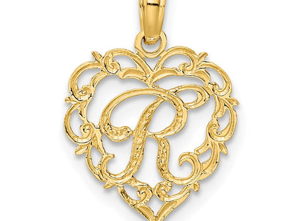 14KY Heart Script Letter Initial Charm Necklace Pendant Jewelry Accessory (Style K6424R)