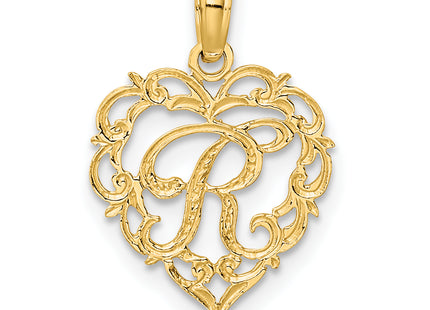 14KY Heart Script Letter Initial Charm