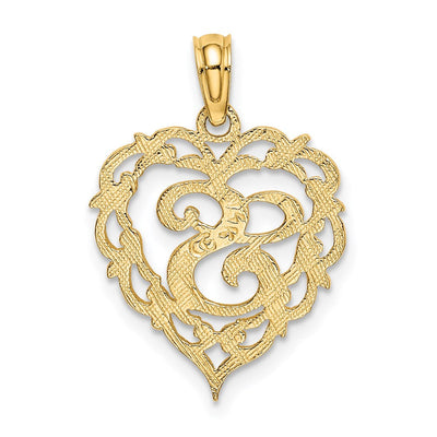 14KY Heart Script Letter Initial Charm Necklace Pendant Jewelry Accessory
